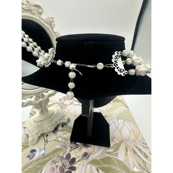 Vintage Retro Multi Strand necklace White Faceted Beads Jewelry Beauty Germany - Picture 4 of 6